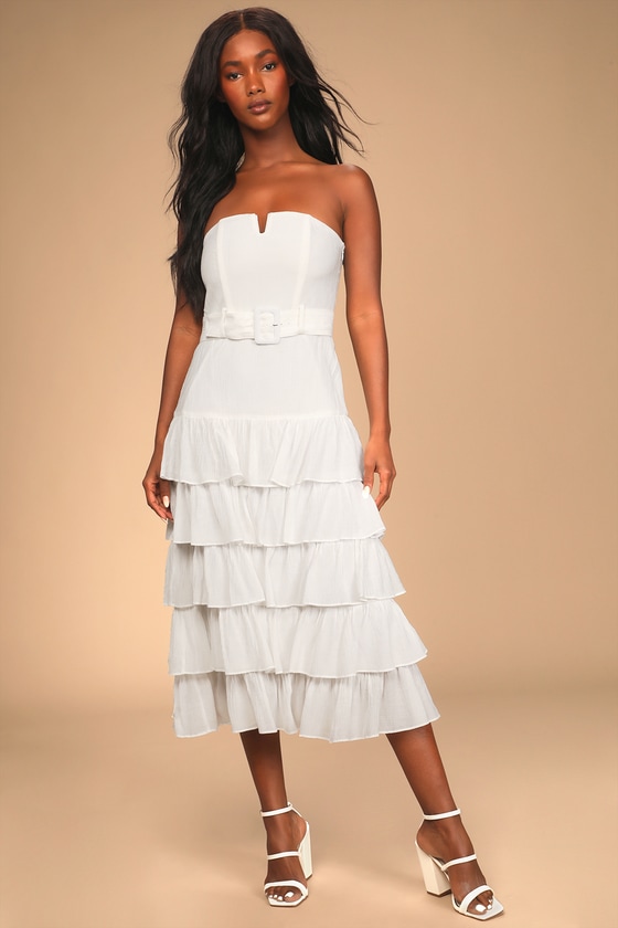 White Midi Dress - Strapless Midi Dress ...